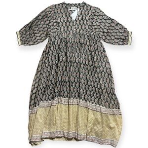 Daughters Of India Bhoomi Dark Floral 100% Cotton Maxi Dress NWT In Onyx Sz XL